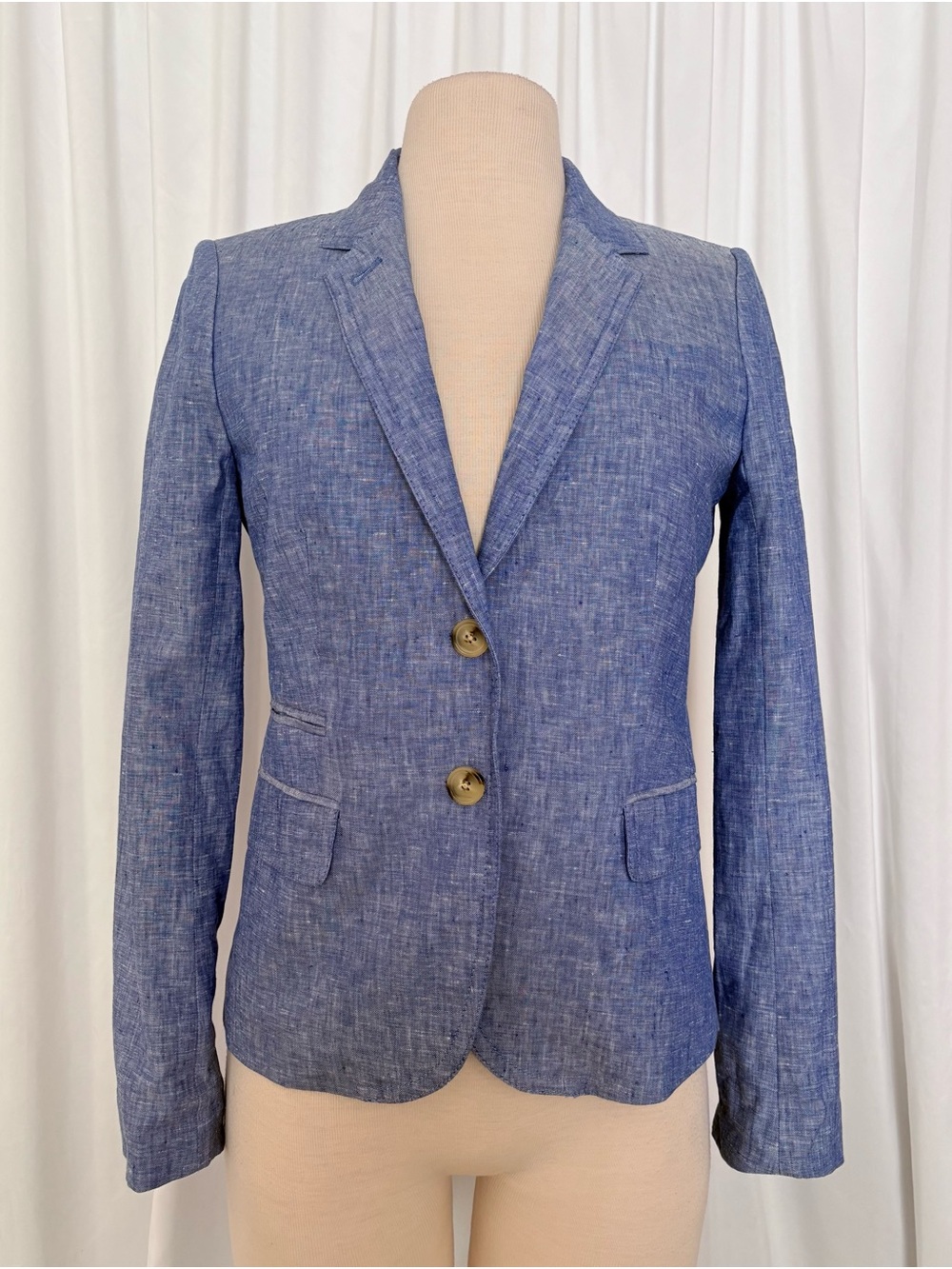 J. Crew Chambray Blue Linen Blend Fitted Blazer